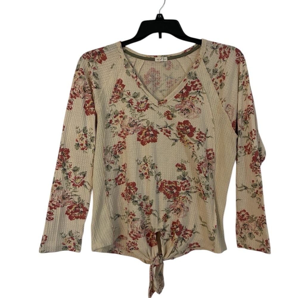 Mason & Belle Floral V-Neck Tie-Front Top